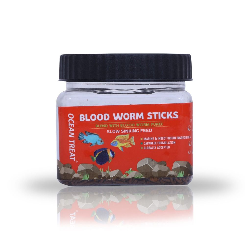 Ocean Treat Blood Worm Sticks 100g – Slow Sinking – Betta Discus Cichlid Oscar Arowana